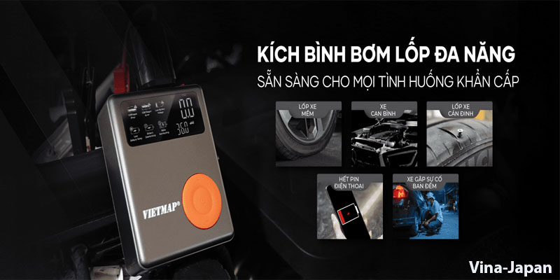 Bơm Lốp Kiêm Kích Bình Vietmap 8000mAh Chính Hãng