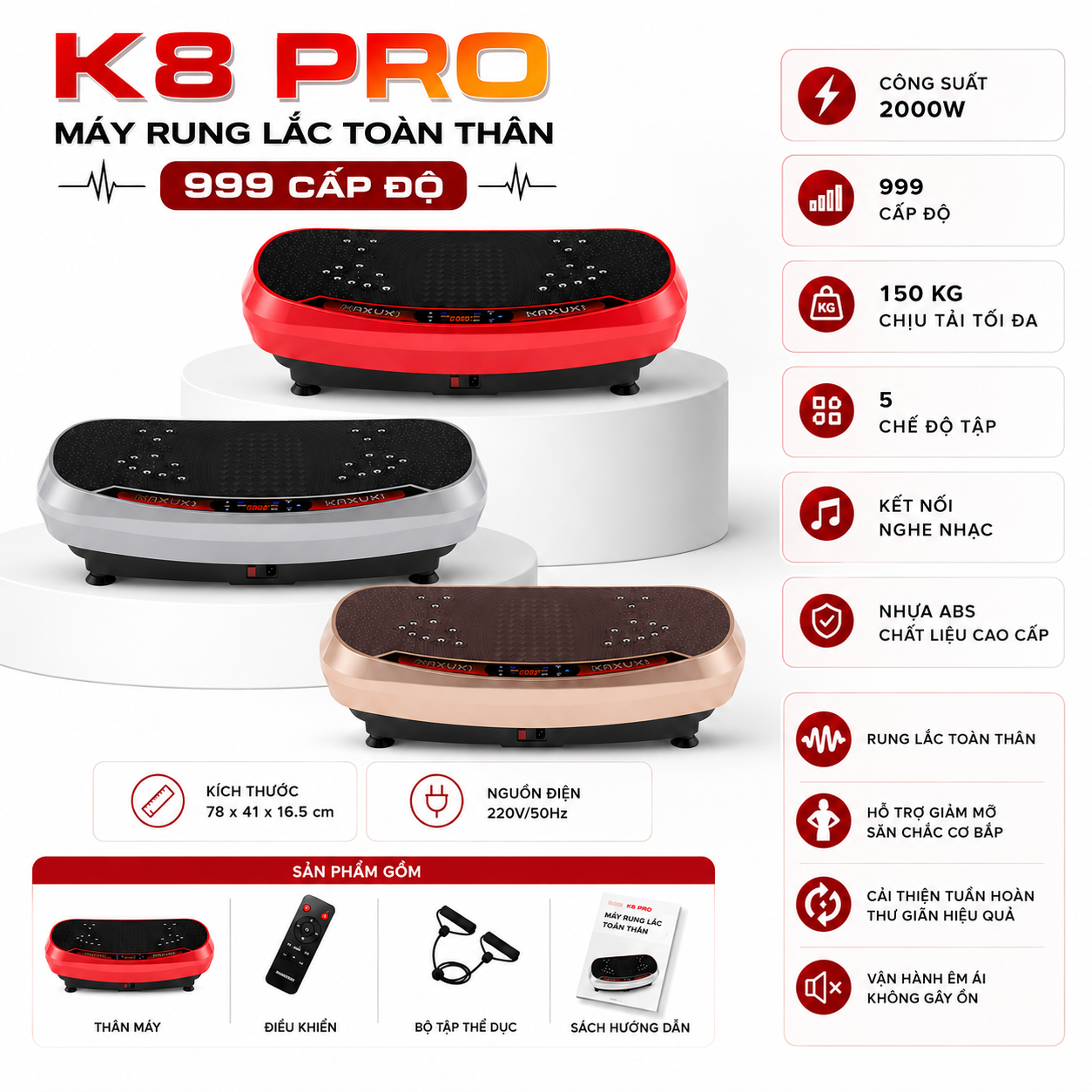 Thông tin sản phẩm máy rung lắc toàn thân K8 Pro 999 cấp độ