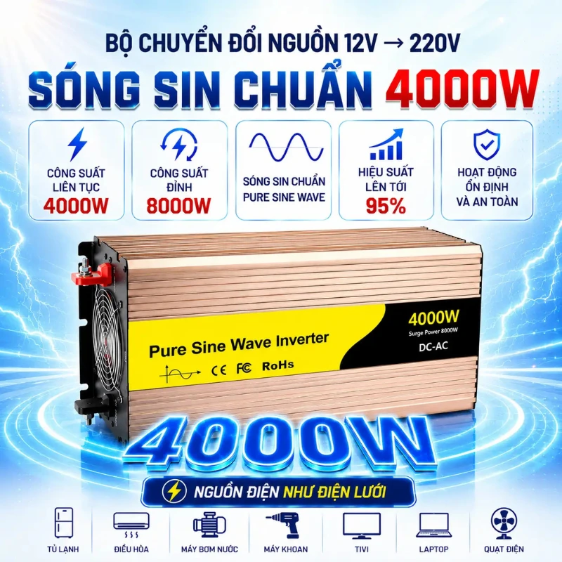 Bộ Chuyển Nguồn Rogerele 4000W Sóng Sin Cao Cấp - Ảnh 7