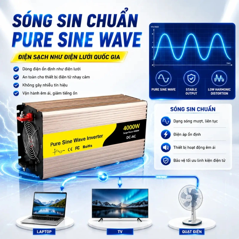 Bộ Chuyển Nguồn Rogerele 4000W Sóng Sin Cao Cấp - Ảnh 6