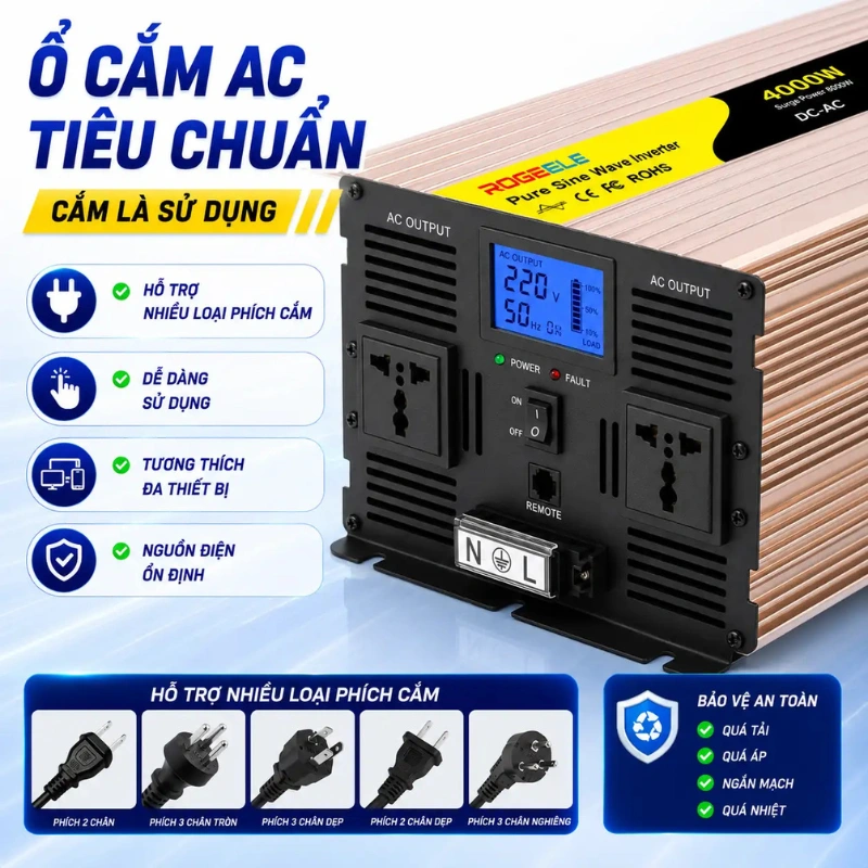 Bộ Chuyển Nguồn Rogerele 4000W Sóng Sin Cao Cấp - Ảnh 2