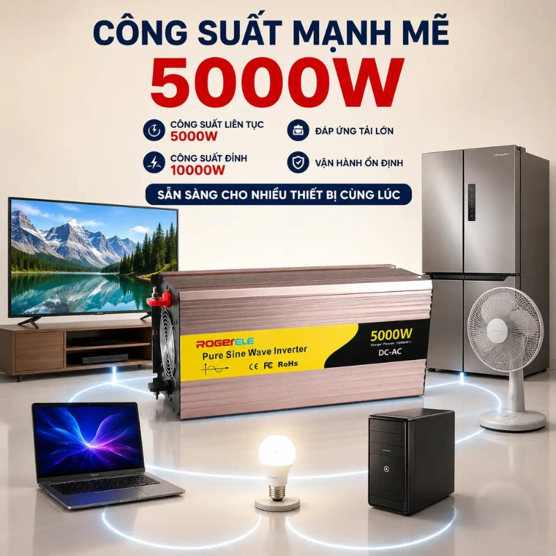 Bộ Chuyển Nguồn Rogerele 5000W Sóng Sin Cao Cấp - Ảnh 3