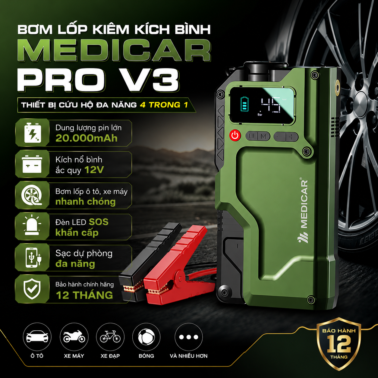 Bơm Lốp Kiêm Kích Bình Medicar Pro V3 20000mAh - Ảnh 7