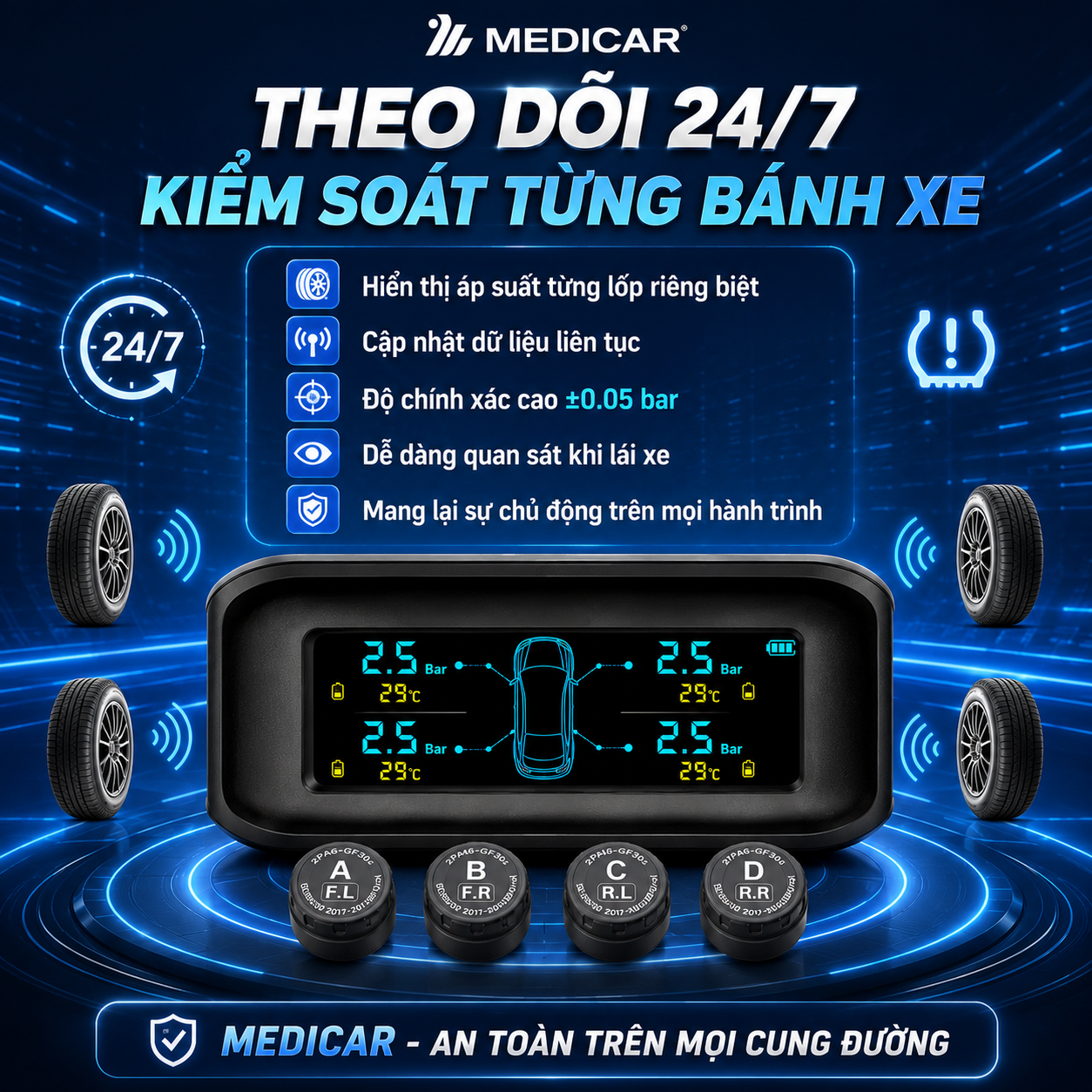 Cảm Biến Áp Suất Lốp Medicar - Ảnh 4