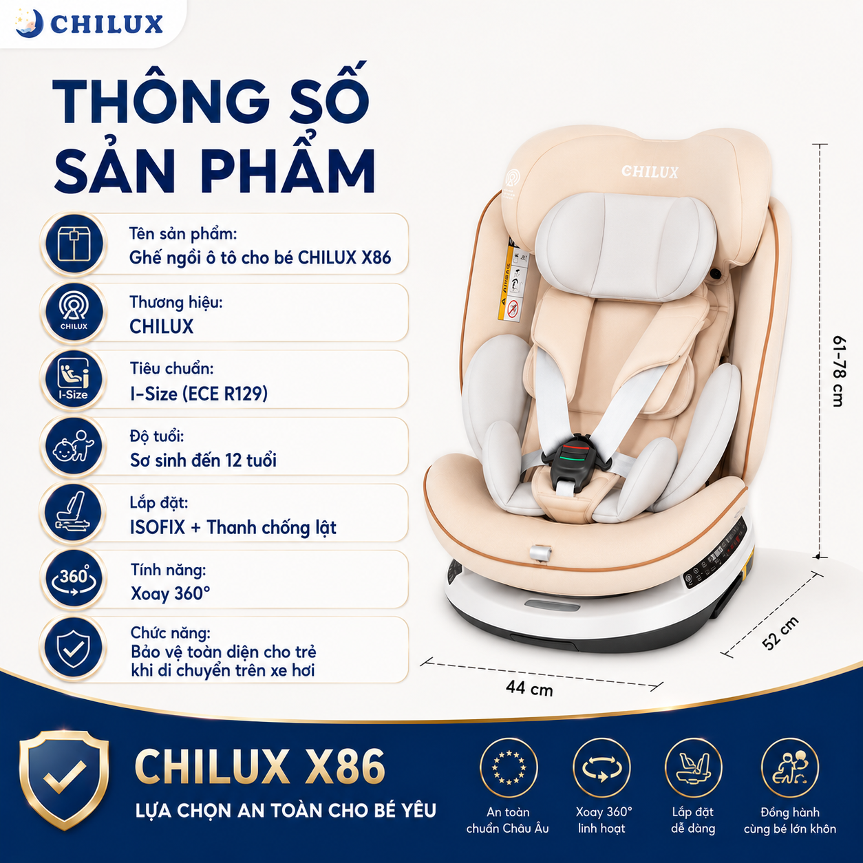Ghế Ngồi Ô Tô Cho Bé CHILUX X86