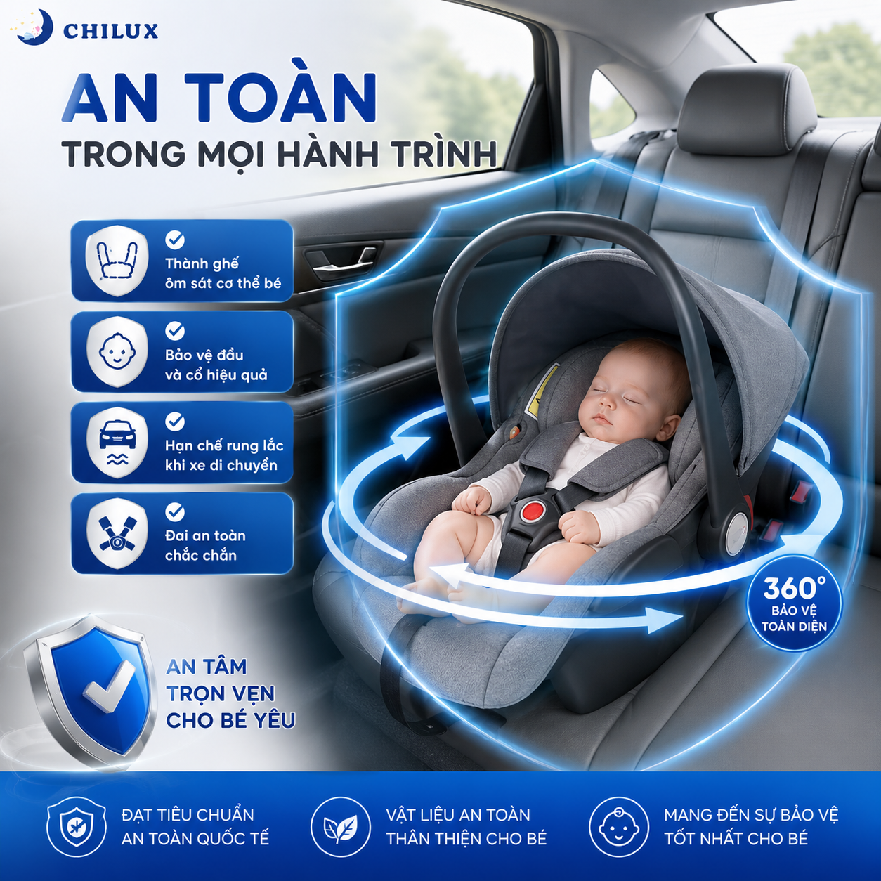 Ghế Ngồi Ô Tô Kiêm Nôi Cho Bé CHILUX D23 - Ảnh 5