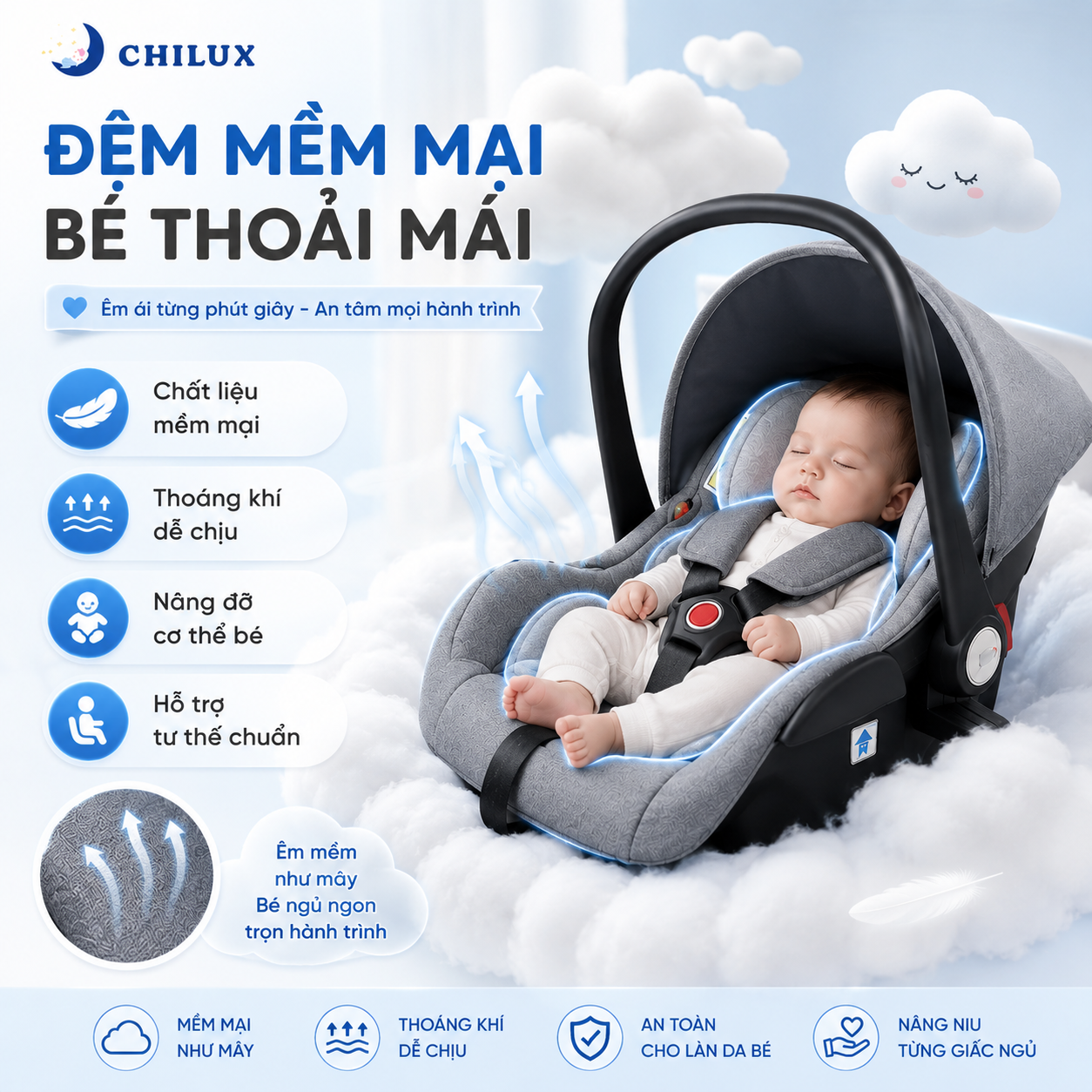Ghế Ngồi Ô Tô Kiêm Nôi Cho Bé CHILUX D23 - Ảnh 7