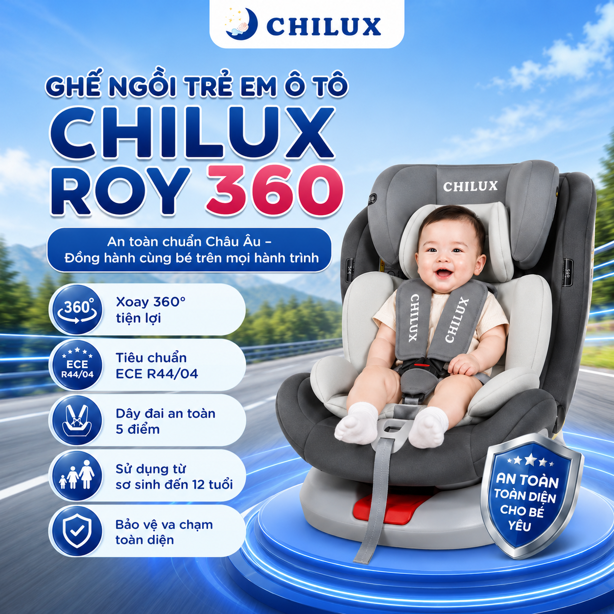 Ghế Ngồi Trẻ Em Ô Tô CHILUX ROY 360
