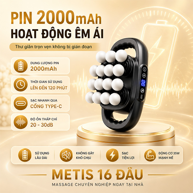Máy Massage Cầm Tay Metis 16 Đầu Đa Năng