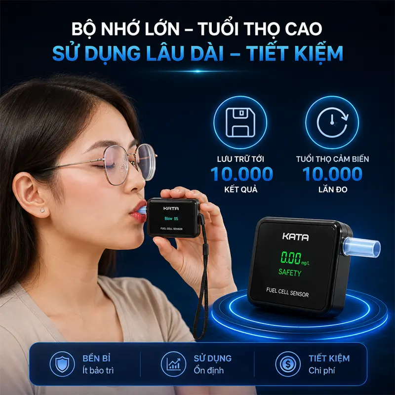 Bộ nhớ lưu tới 10.000 kết quả, cảm biến có tuổi thọ cao