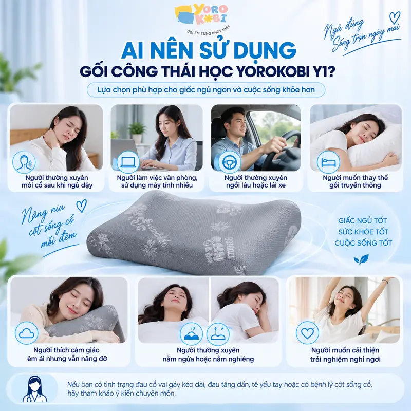 Ai nên sử dụng gối ngủ công thái học Yorokobi Y1? Ai nên sử dụng gối ngủ công thái học Yorokobi Y1?