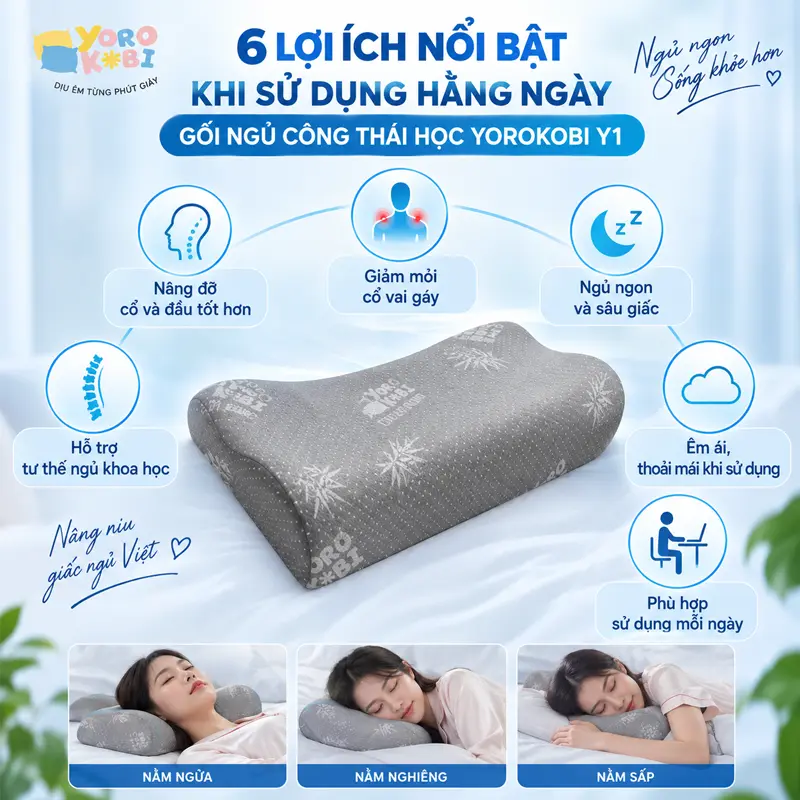 Lợi ích khi sử dụng gối ngủ công thái học Yorokobi Y1 hằng ngày Lợi ích khi sử dụng gối ngủ công thái học Yorokobi Y1 hằng ngày
